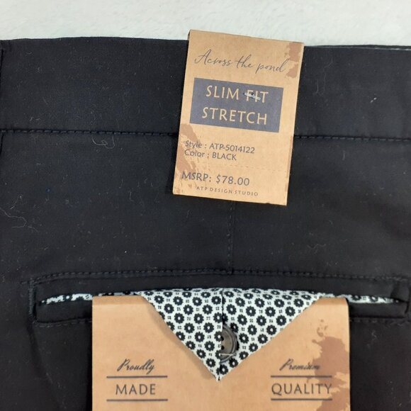 Across the Pond Signature Chino Pant Mens 38x30 Slim Fit Stretch Black NWT New - Picture 5 of 13